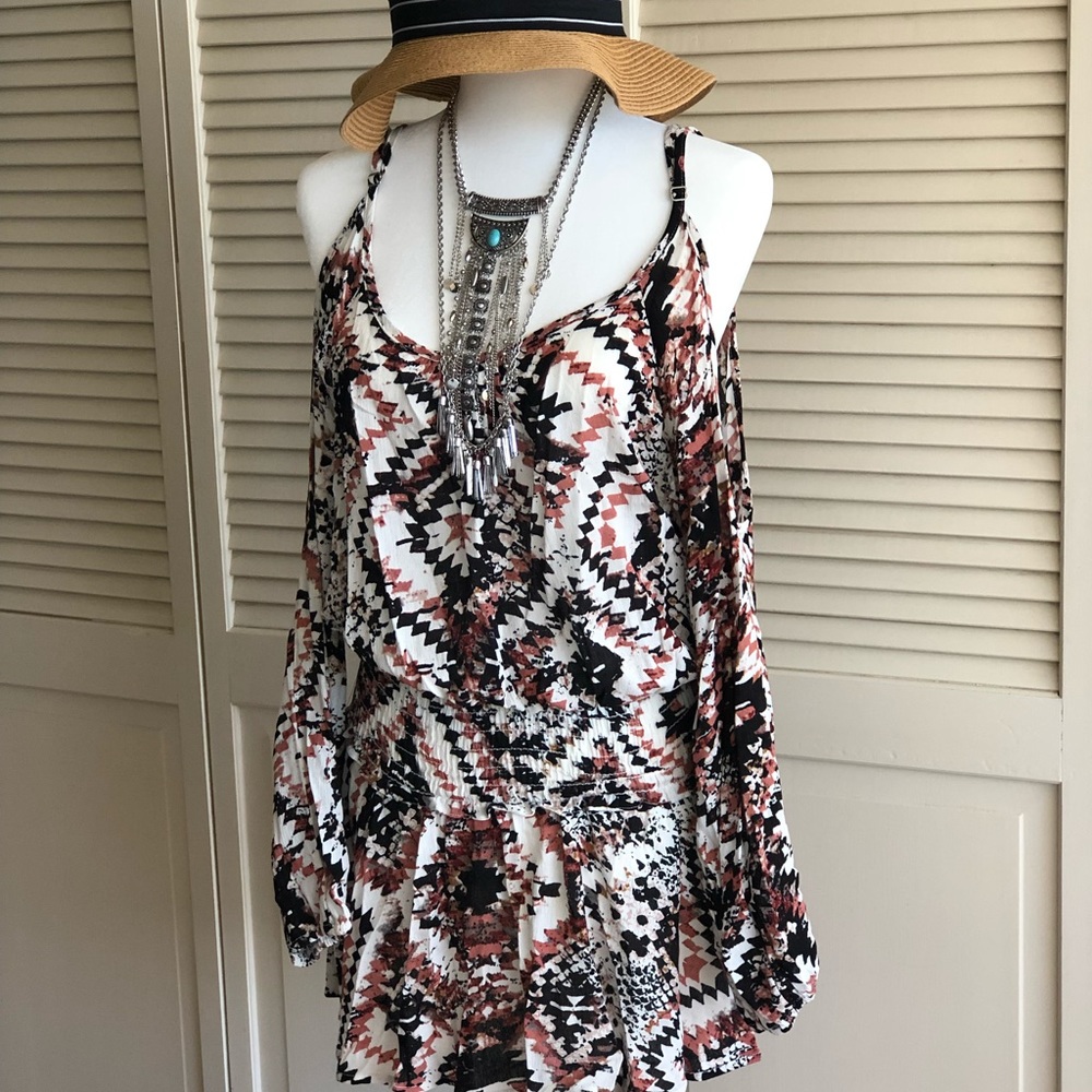 Cold shoulder printed mini dress only